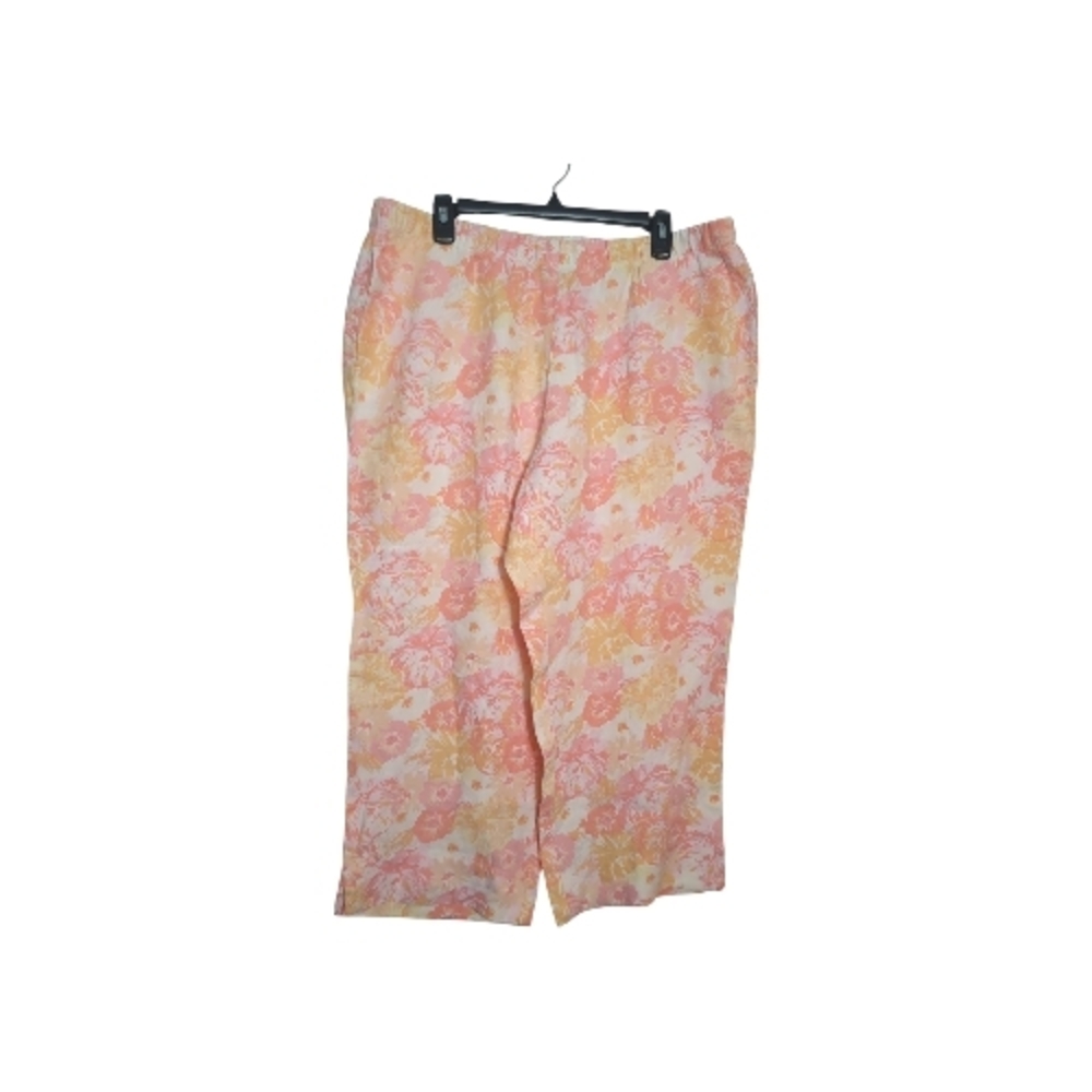 NWT J. Jill 1X Linen Pastel Floral Pull-On Wide Leg Crop Pants. Coastal Grandma